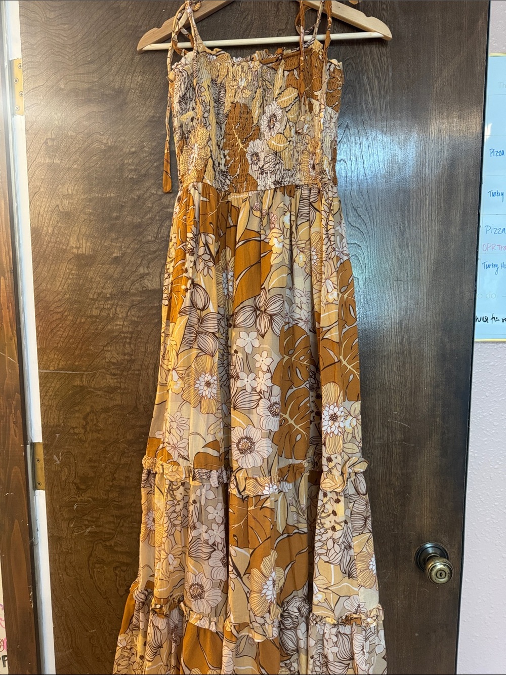 bohme Floral Mustard and Cream Maxi Dress with Smocked Bodice